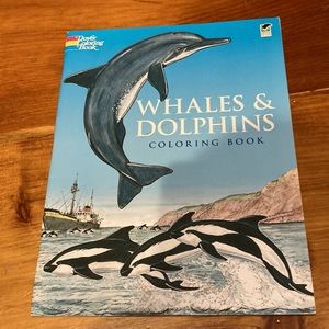 DOVER COLORING BOOK Whales & Dolphins Unused SC 1990 with Captions